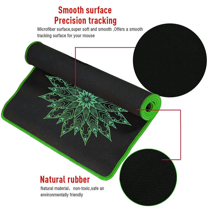Anti-Slip Extended Desk Mat Gaming Mouse Pad - Manadala Star Green