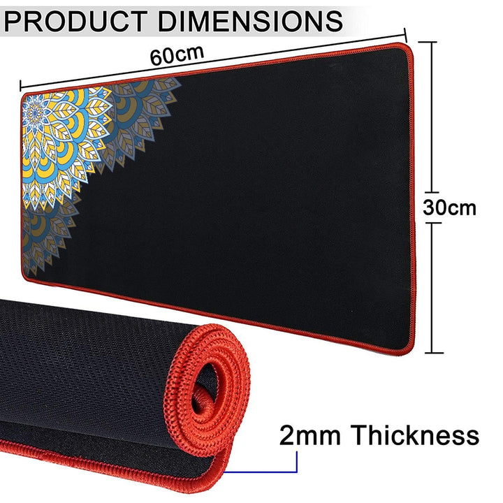 Anti-Slip Extended Desk Mat Gaming Mouse Pad - Mandala Art Left Corner Blue White