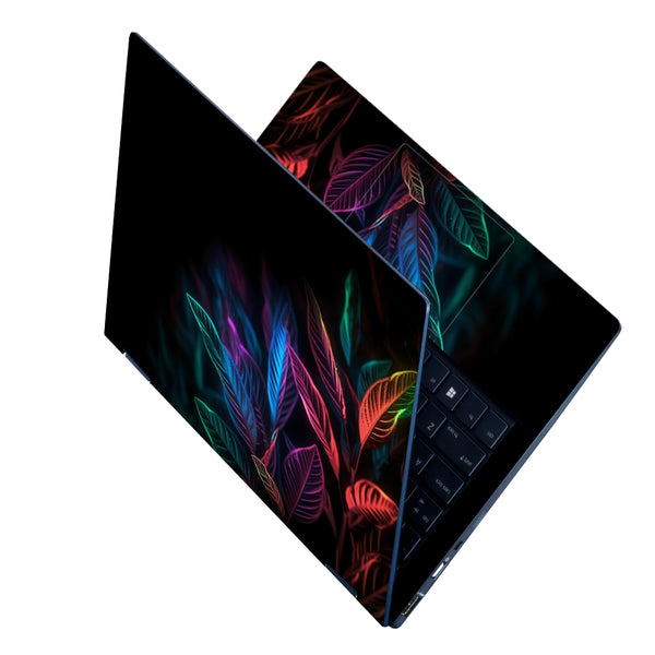 Laptop Skin - Colourfull Neon Leaf on Black