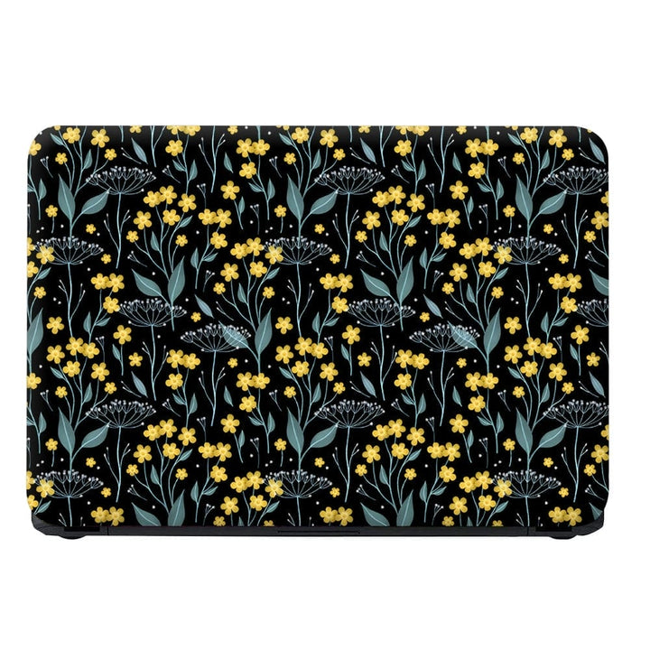 Laptop Skin - Yellow Grey Tiny Floral Leaves on Black