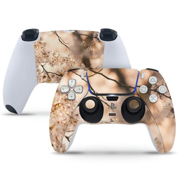 PS5 Controller Skin - White Floral Brown Shaded Stem