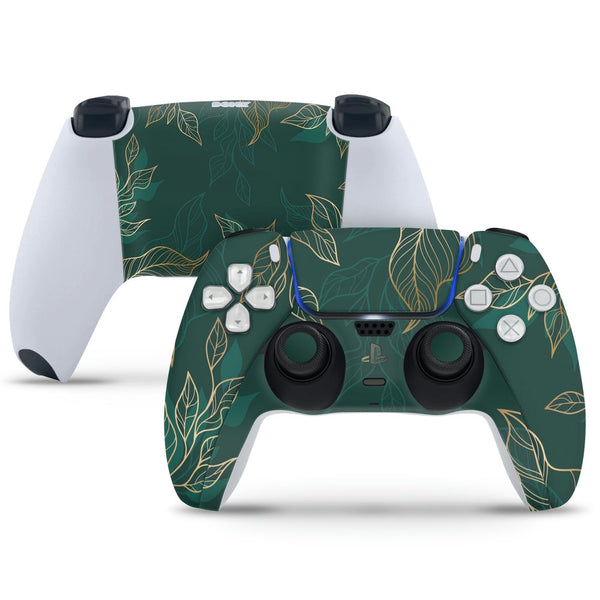 PS5 Controller Skin - Golden Leaf on Green