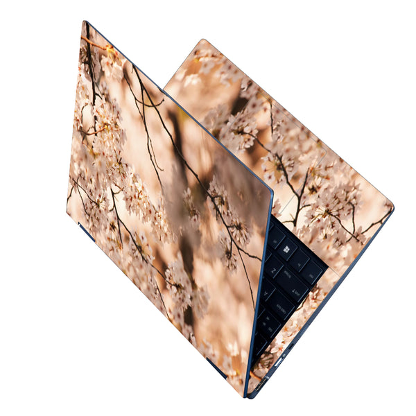 Laptop Skin - White Floral Brown Shaded Stem