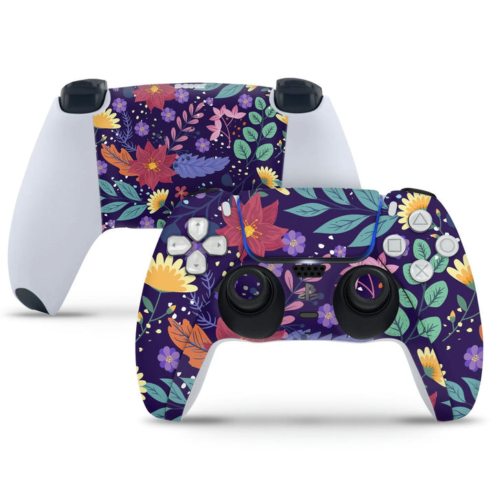 PlayStation 5 Controller Skin - Multicolor Leaves on Dark Blue ...