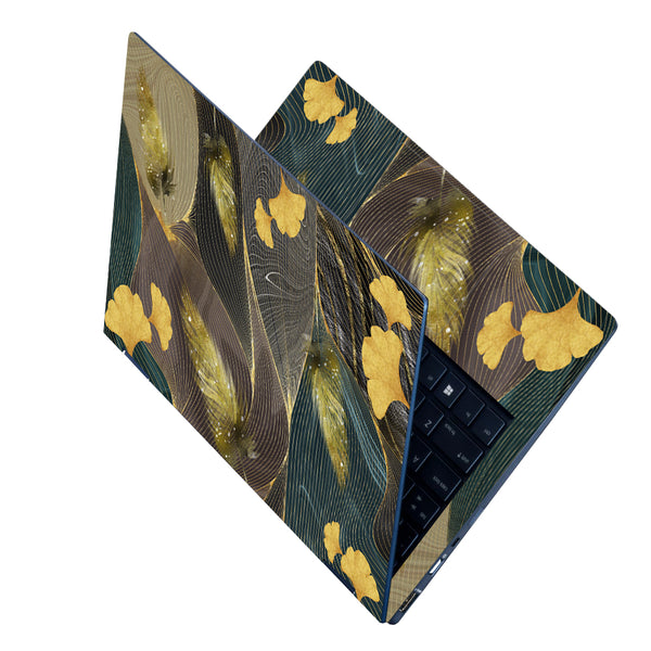 Laptop Skin - Golden Petals on Leaf Design