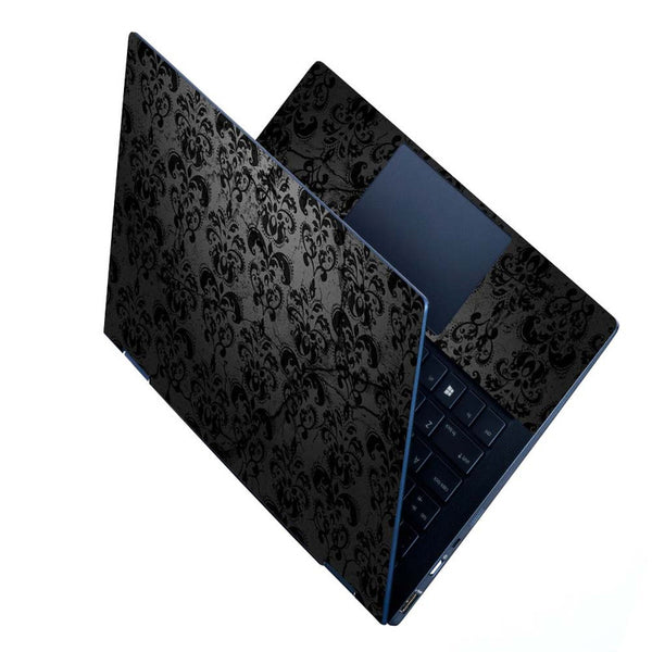 Full Panel Laptop Skin - Black Floral on Ruff Leather