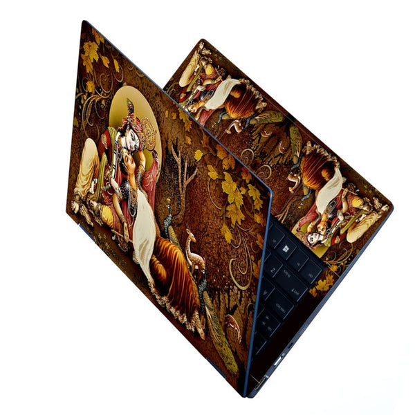 Laptop Skin - Brown Golden Radha Krishna Painting
