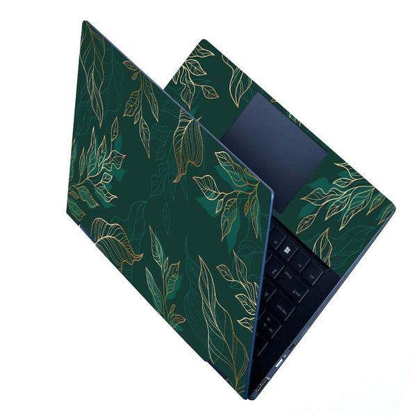 Full Panel Laptop Skin - Golden Leaf on Green