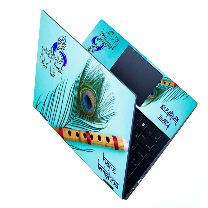 Full Panel Laptop Skin - Hare Krishna Sky Blue