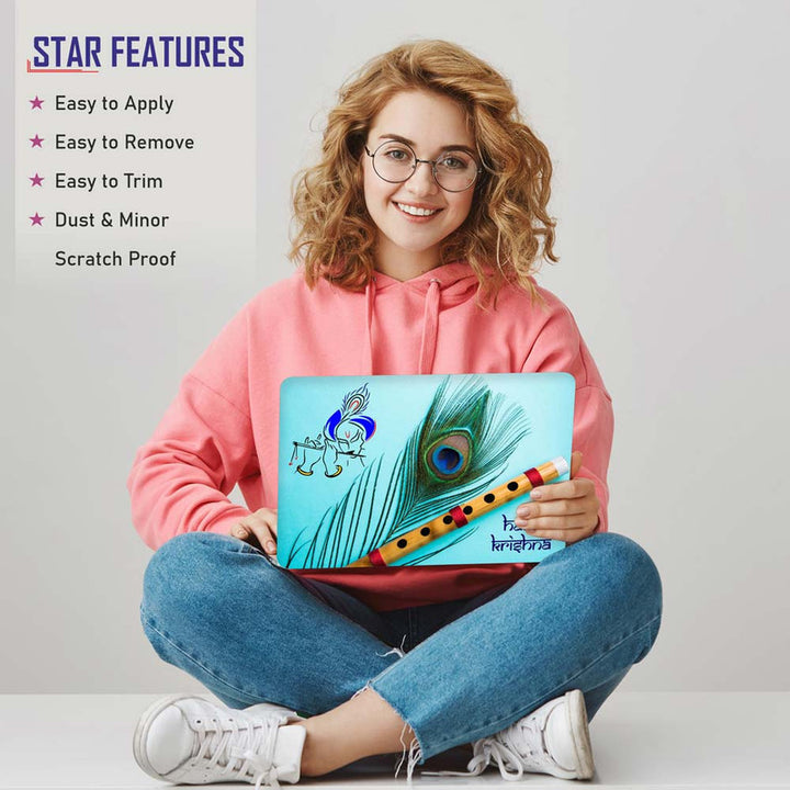 Full Panel Laptop Skin - Hare Krishna Sky Blue