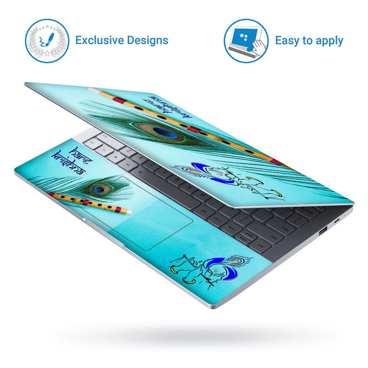 Full Panel Laptop Skin - Hare Krishna Sky Blue