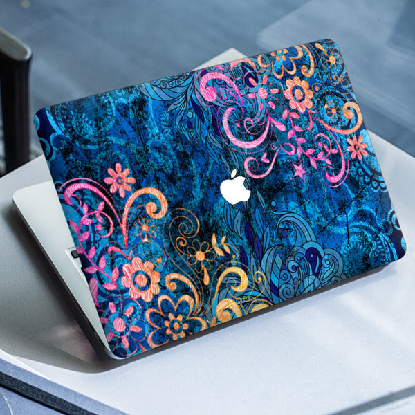 Laptop Skin for Apple MacBook - Vintage Indian Floral Blue Shaded - SkinsLegend
