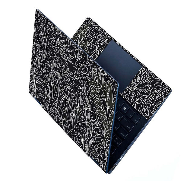 Full Panel Laptop Skin - White Leaves on Black